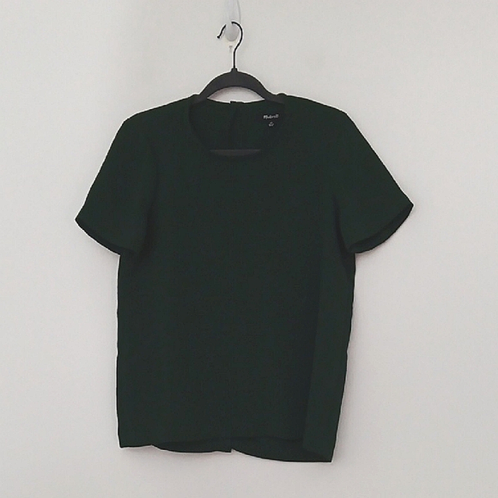 Madwell Dark Green Short Sleeve Blouse Women's Size XS Button Up Back *Flawed